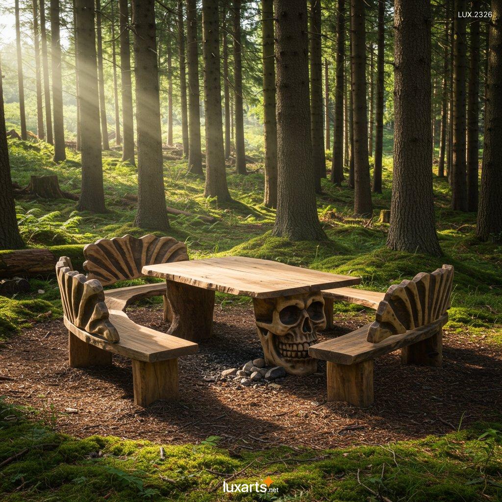 LUX.2326 Skull-Shaped Wooden Picnic Table: Handcrafted Gothic Picnic Tables skull shaped wooden picnic table 4