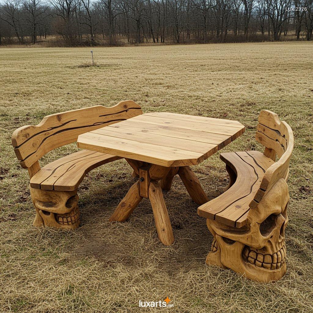 LUX.2326 Skull-Shaped Wooden Picnic Table: Handcrafted Gothic Picnic Tables skull shaped wooden picnic table 5