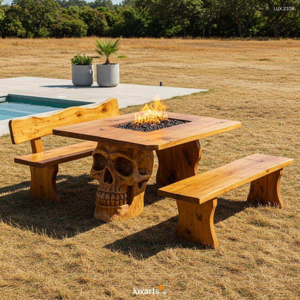 LUX.2326 Skull-Shaped Wooden Picnic Table: Handcrafted Gothic Picnic Tables skull shaped wooden picnic table 6