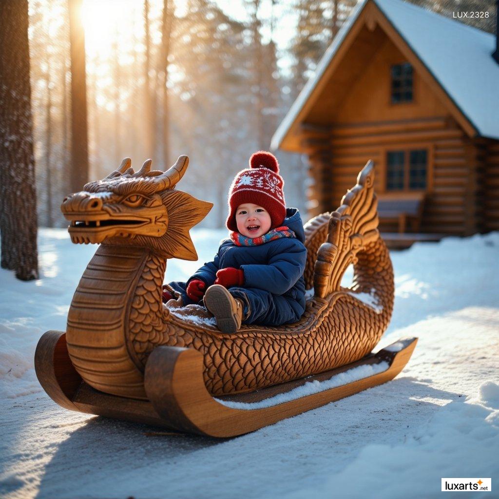 LUX.2328	Wood Dragon Sled Snow: Perfect for Snow Days and Winter Adventures wood dragon sled snow 1