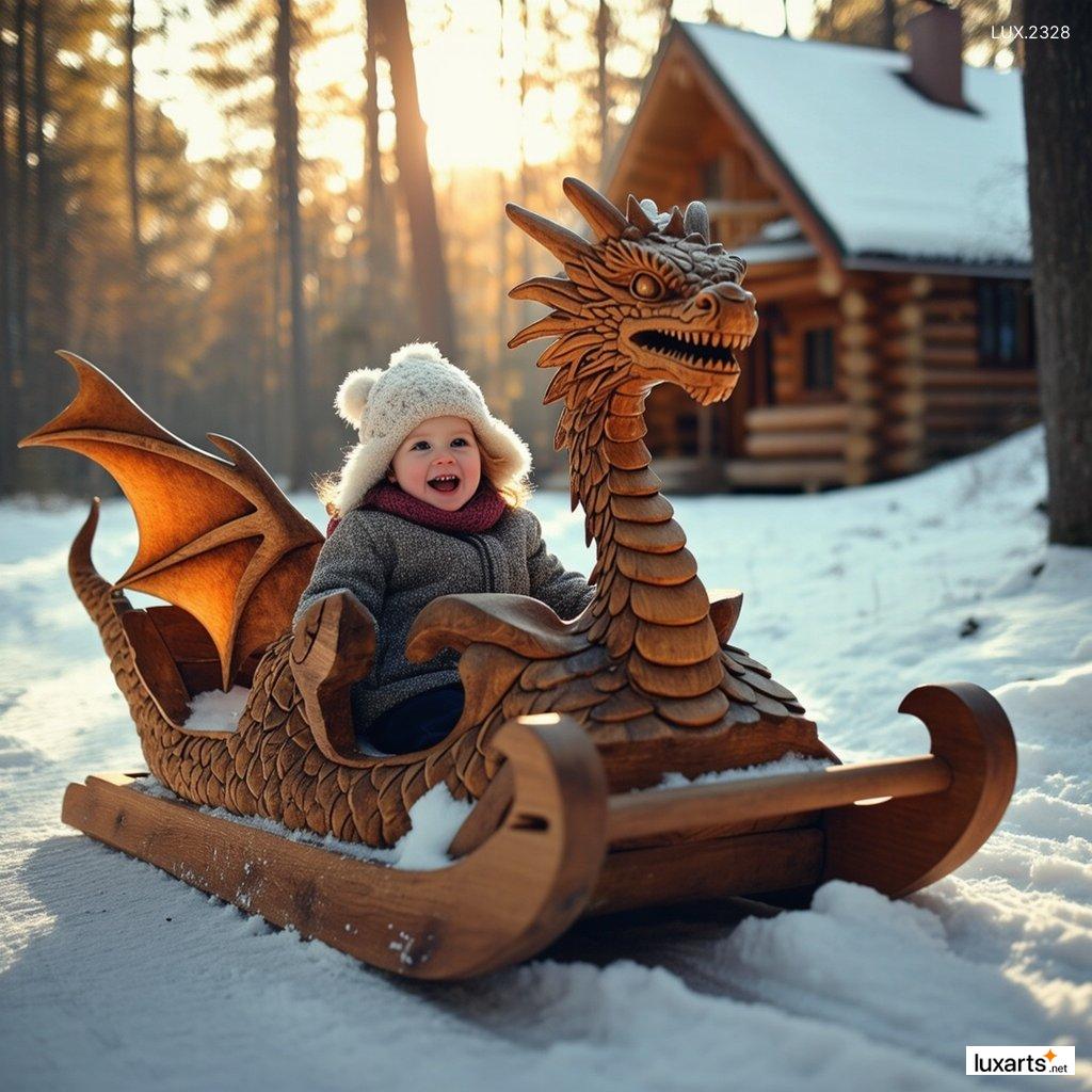 LUX.2328	Wood Dragon Sled Snow: Perfect for Snow Days and Winter Adventures wood dragon sled snow 2