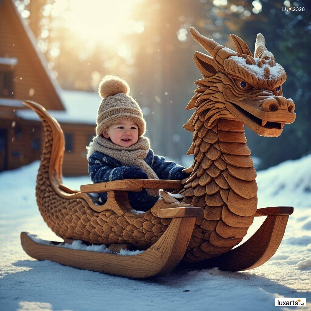 LUX.2328	Wood Dragon Sled Snow: Perfect for Snow Days and Winter Adventures wood dragon sled snow 3