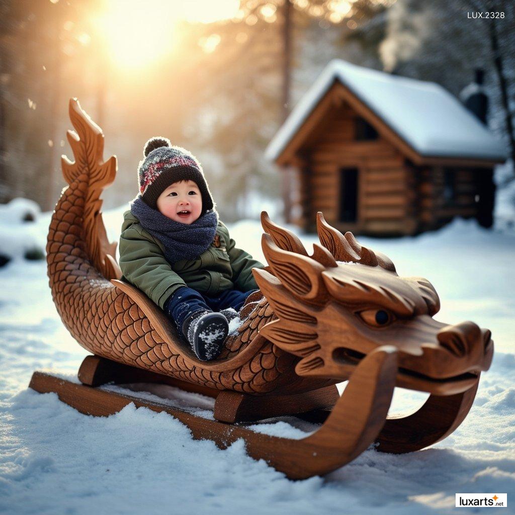 LUX.2328	Wood Dragon Sled Snow: Perfect for Snow Days and Winter Adventures wood dragon sled snow 4