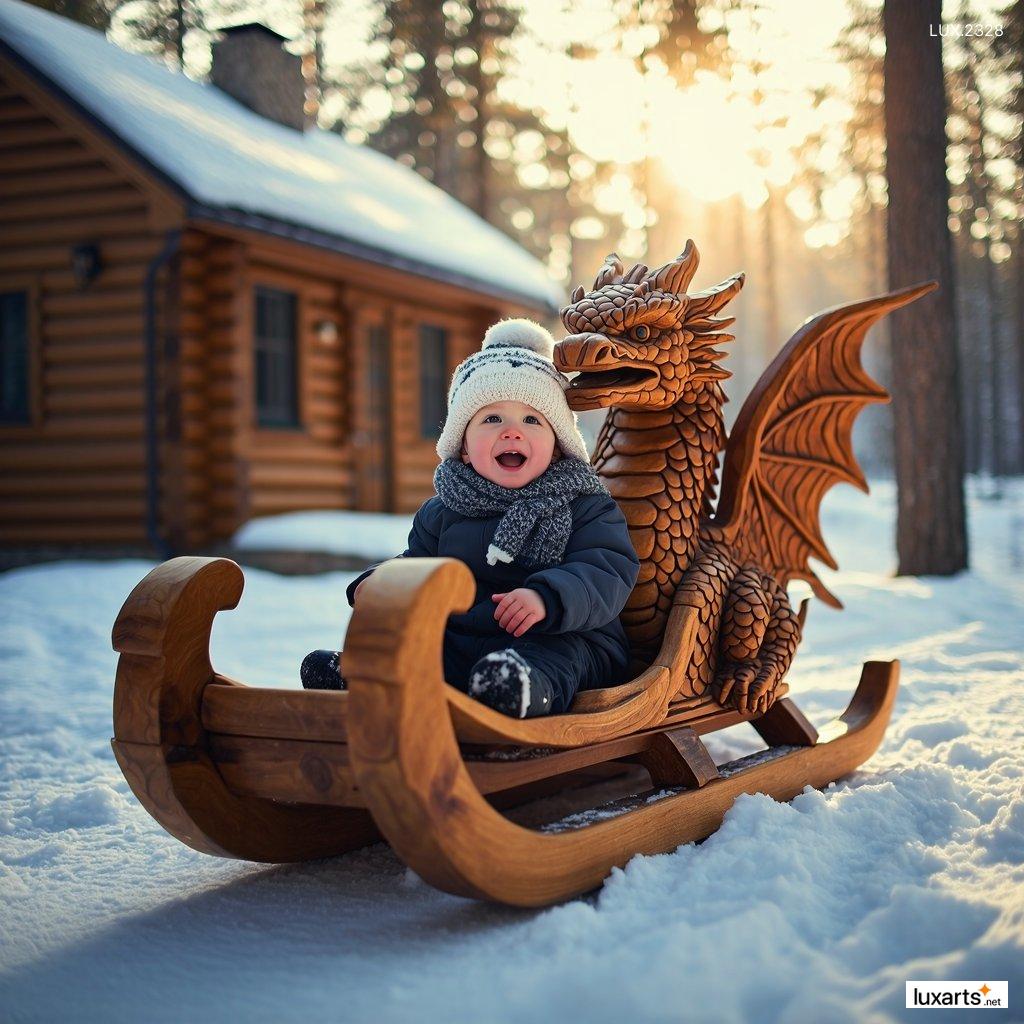 LUX.2328	Wood Dragon Sled Snow: Perfect for Snow Days and Winter Adventures wood dragon sled snow 5