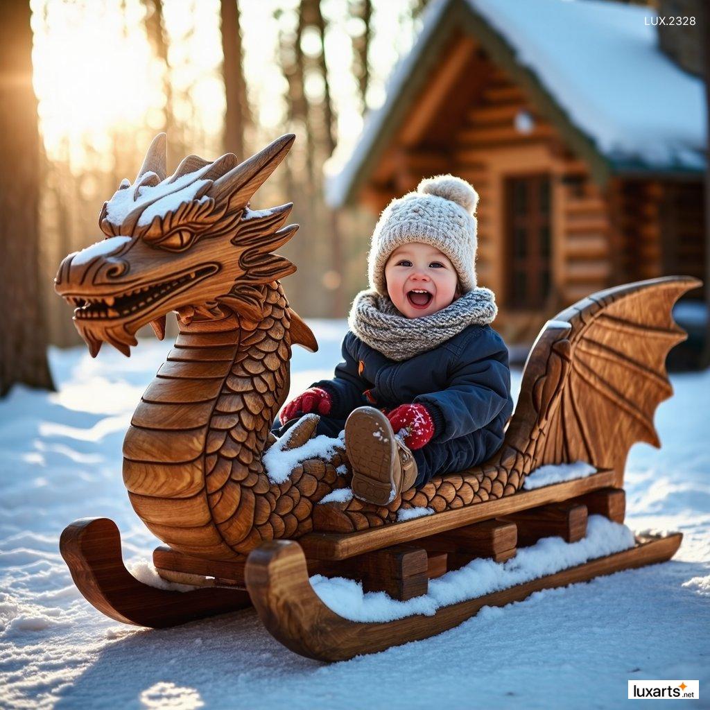 LUX.2328	Wood Dragon Sled Snow: Perfect for Snow Days and Winter Adventures wood dragon sled snow 6