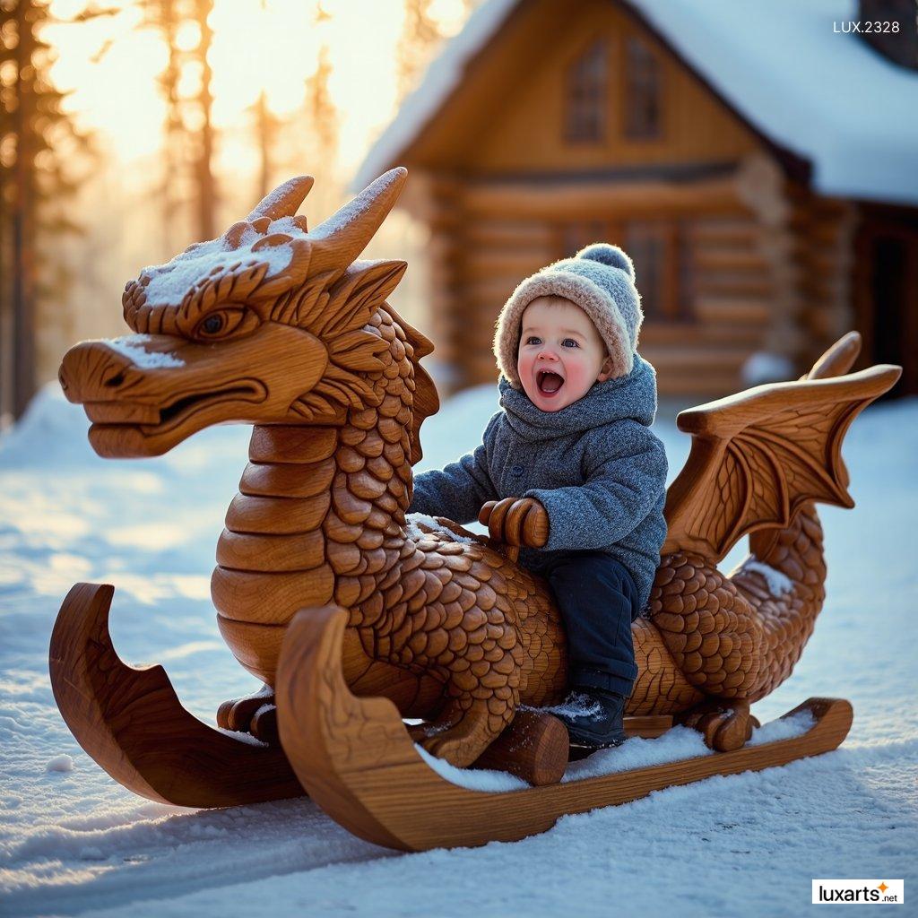 LUX.2328	Wood Dragon Sled Snow: Perfect for Snow Days and Winter Adventures wood dragon sled snow 7