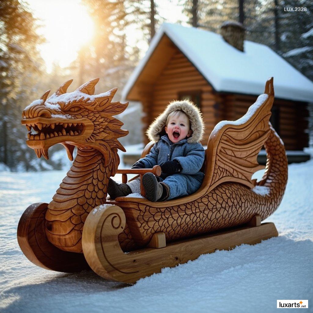 LUX.2328	Wood Dragon Sled Snow: Perfect for Snow Days and Winter Adventures wood dragon sled snow 8