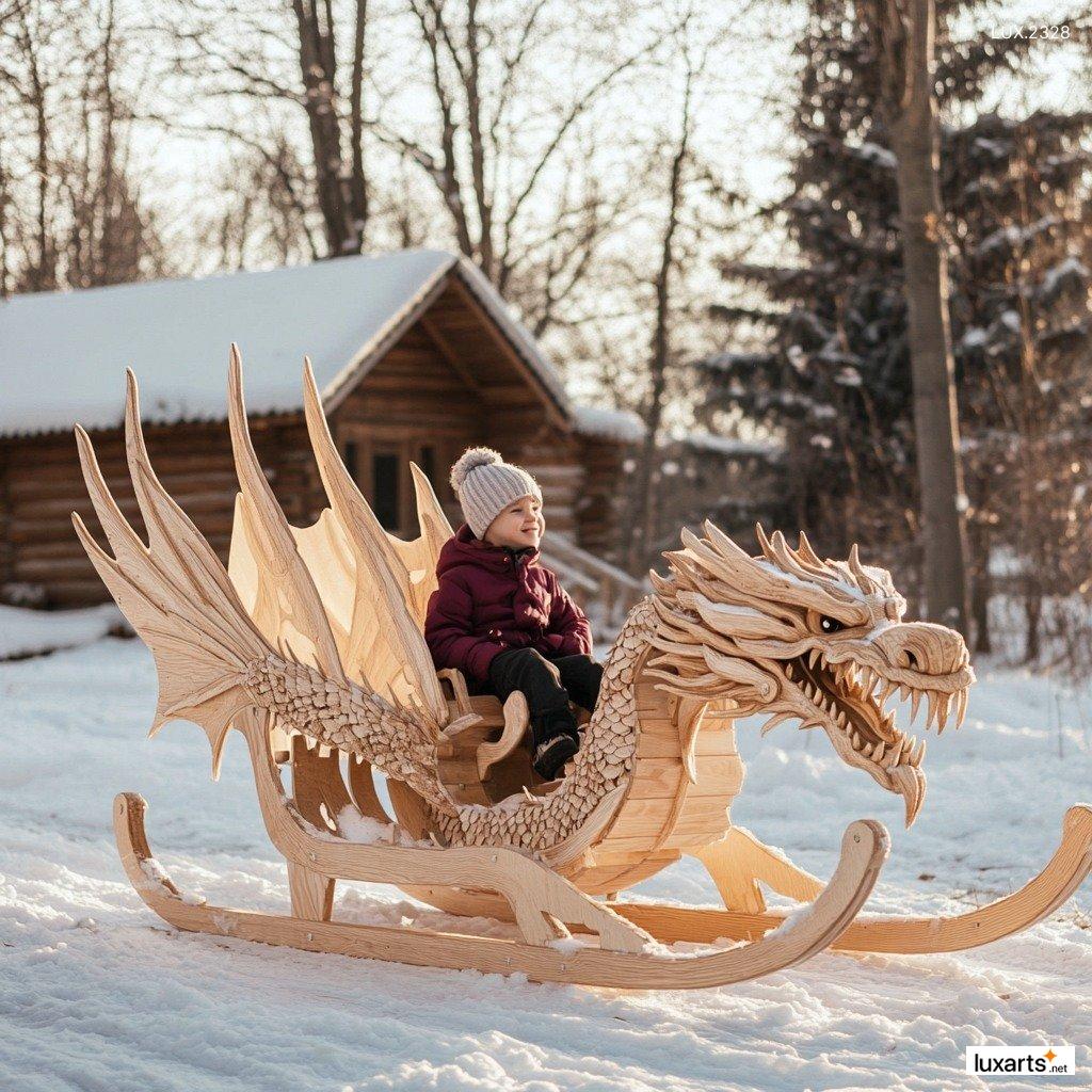 LUX.2328	Wood Dragon Sled Snow: Perfect for Snow Days and Winter Adventures wood dragon sled snow 9