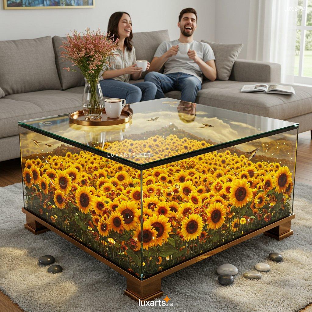 LUX.2494	Elevate Your Living Room with a Stunning Flower Hill Inside Glass Coffee Table flower hill scene coffee tables 10