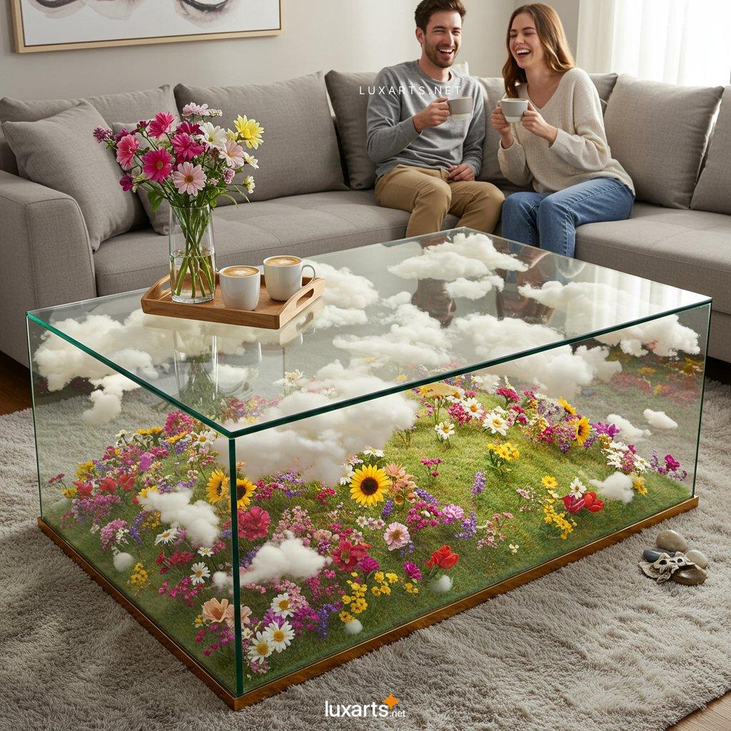 LUX.2494	Elevate Your Living Room with a Stunning Flower Hill Inside Glass Coffee Table flower hill scene coffee tables 17