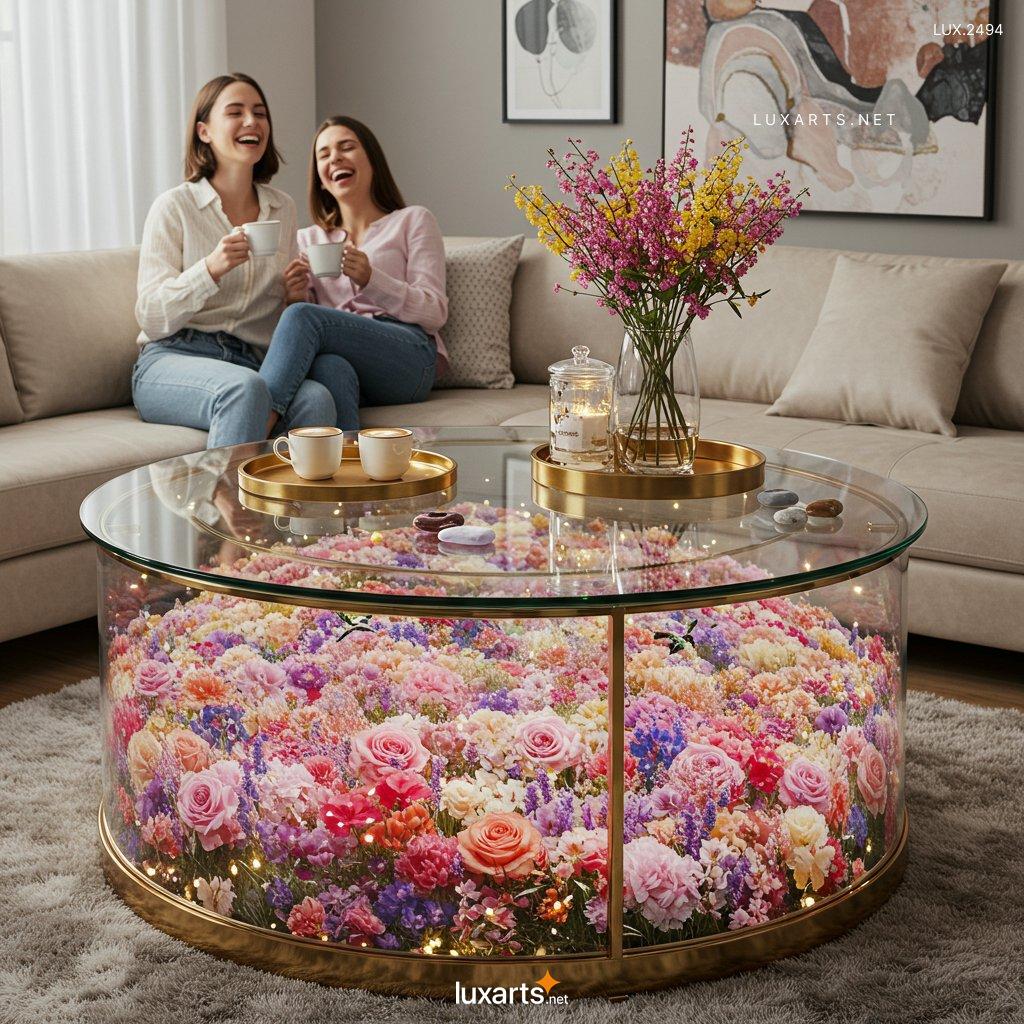 LUX.2494	Elevate Your Living Room with a Stunning Flower Hill Inside Glass Coffee Table flower hill scene coffee tables 3