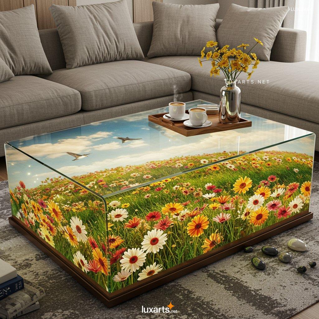 LUX.2494	Elevate Your Living Room with a Stunning Flower Hill Inside Glass Coffee Table flower hill scene coffee tables 6