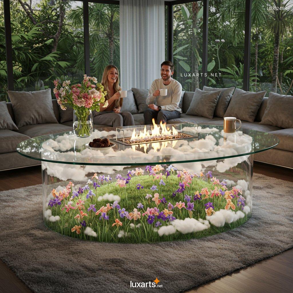 LUX.2494	Elevate Your Living Room with a Stunning Flower Hill Inside Glass Coffee Table flower hill scene coffee tables2 10