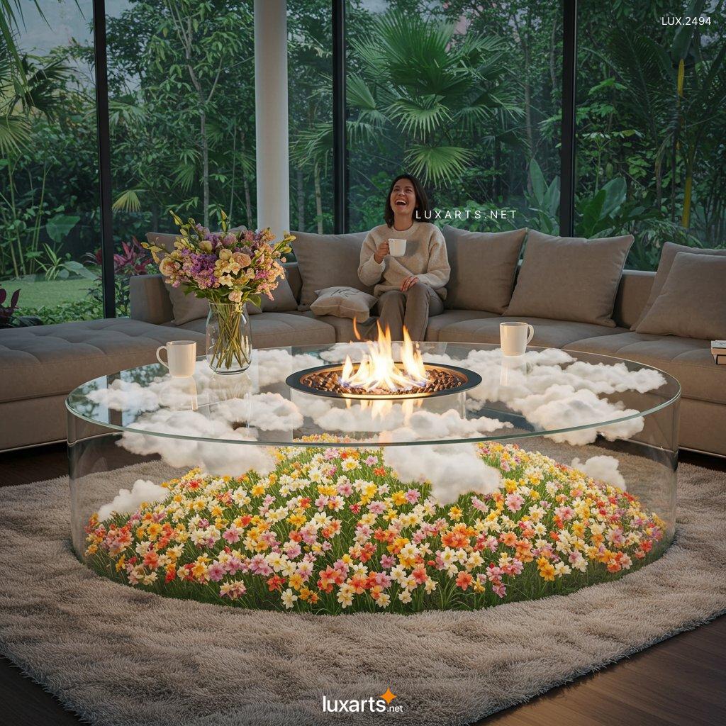 LUX.2494	Elevate Your Living Room with a Stunning Flower Hill Inside Glass Coffee Table flower hill scene coffee tables2 11