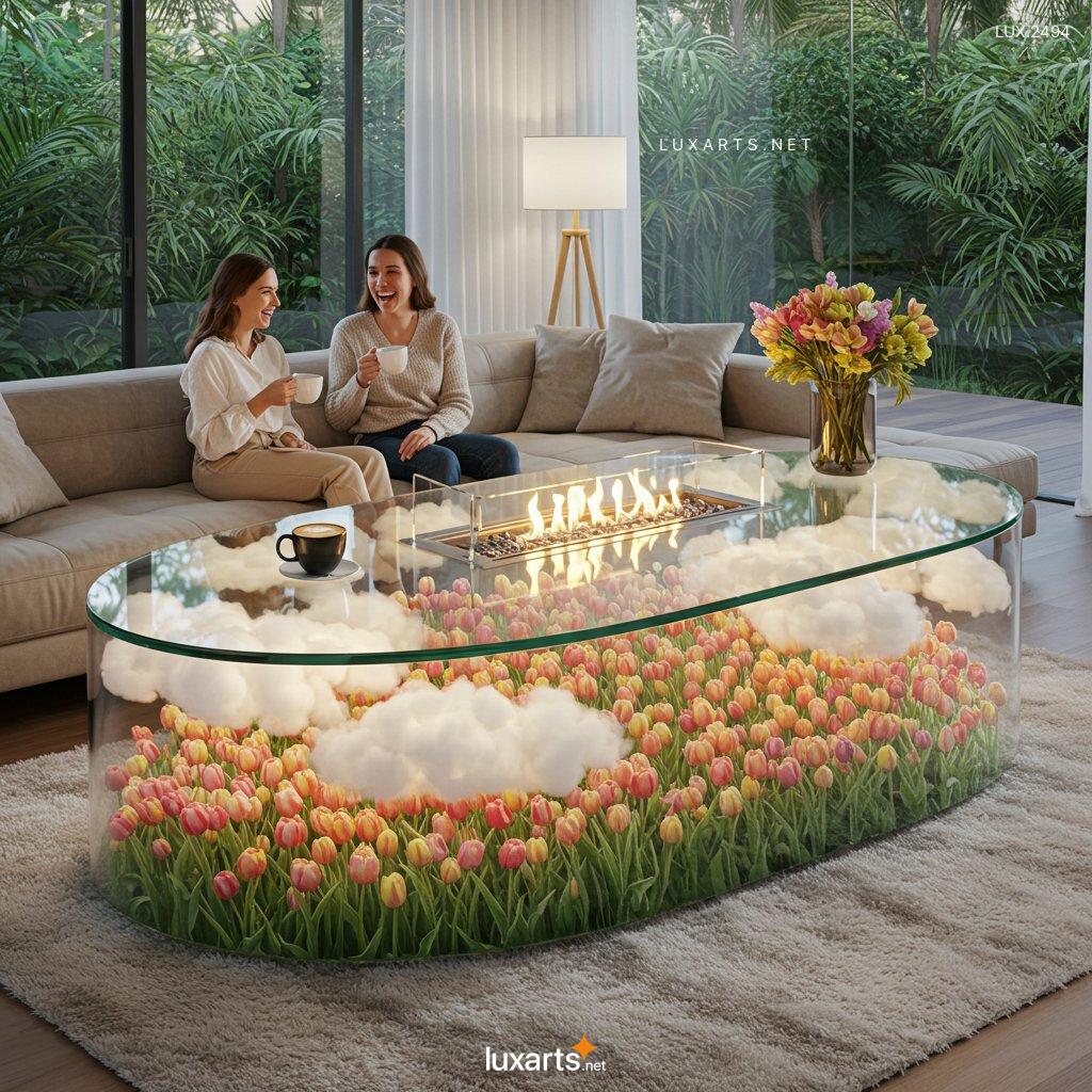 LUX.2494	Elevate Your Living Room with a Stunning Flower Hill Inside Glass Coffee Table flower hill scene coffee tables2 13