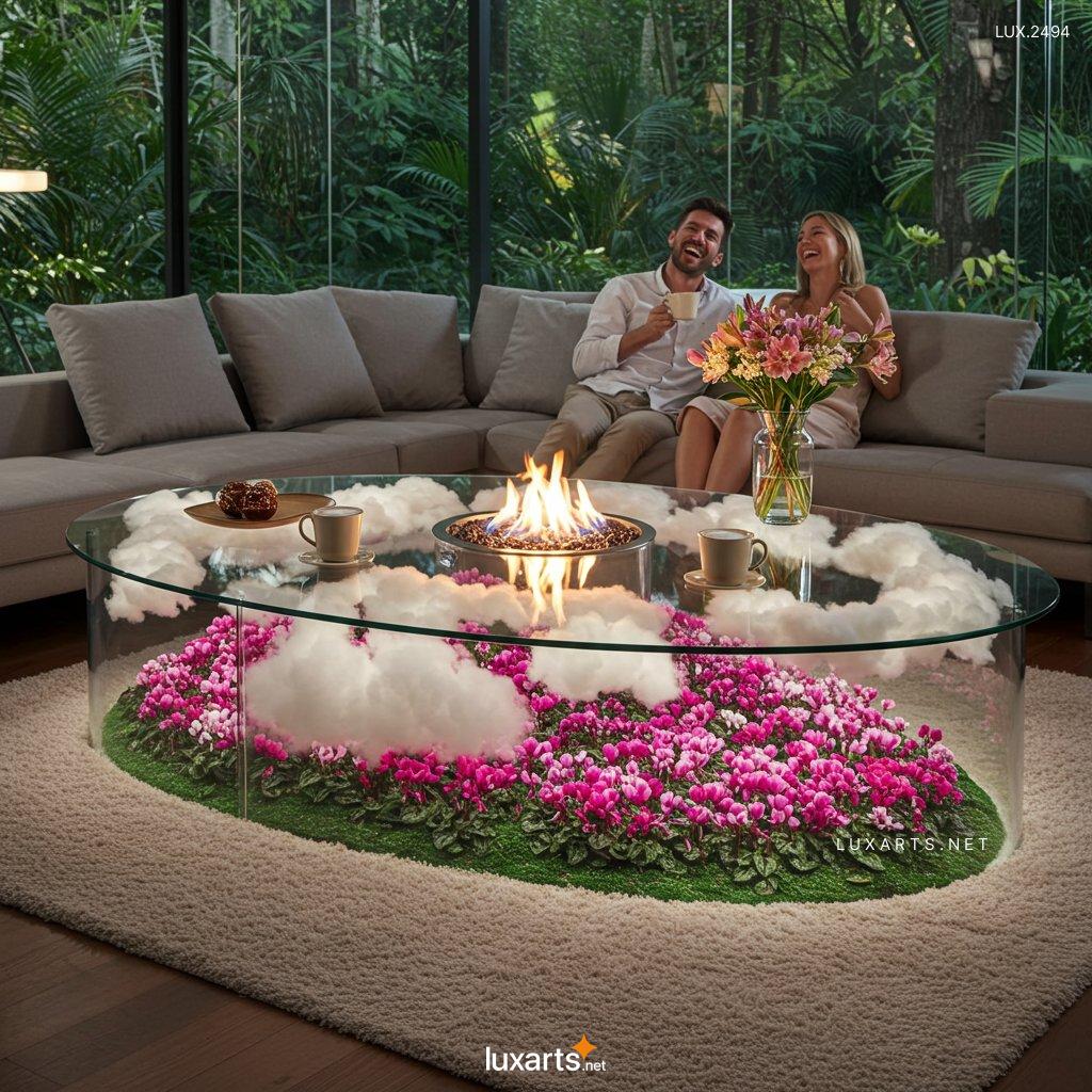 LUX.2494	Elevate Your Living Room with a Stunning Flower Hill Inside Glass Coffee Table flower hill scene coffee tables2 15