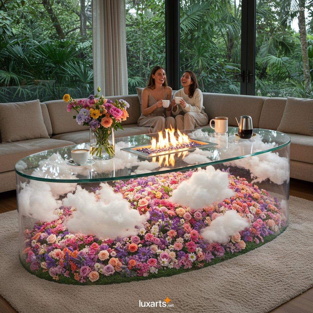 LUX.2494	Elevate Your Living Room with a Stunning Flower Hill Inside Glass Coffee Table flower hill scene coffee tables2 2