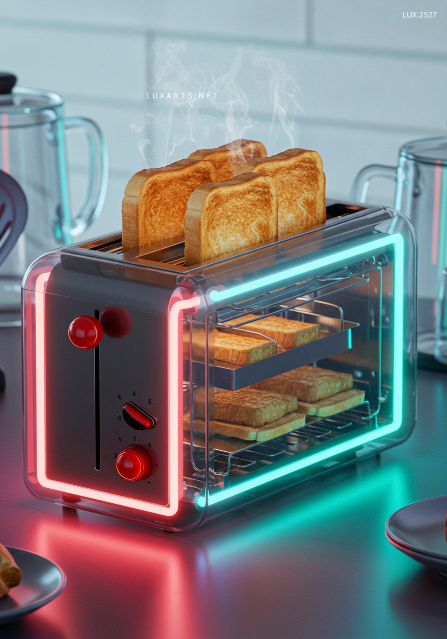 LUX.2527 Discover the Transparent Glass Toaster with Neon Lights: A Unique Design for the Modern Kitchen transparent glass neon toaster 1