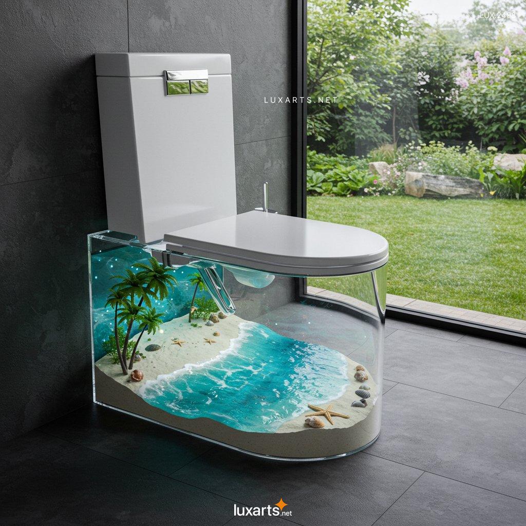 LUX.2498 Tropical Paradise: The Unique Transparent Epoxy Toilet tropical island scene toilet 4