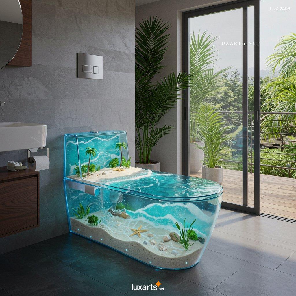 LUX.2498 Tropical Paradise: The Unique Transparent Epoxy Toilet tropical island scene toilet 5