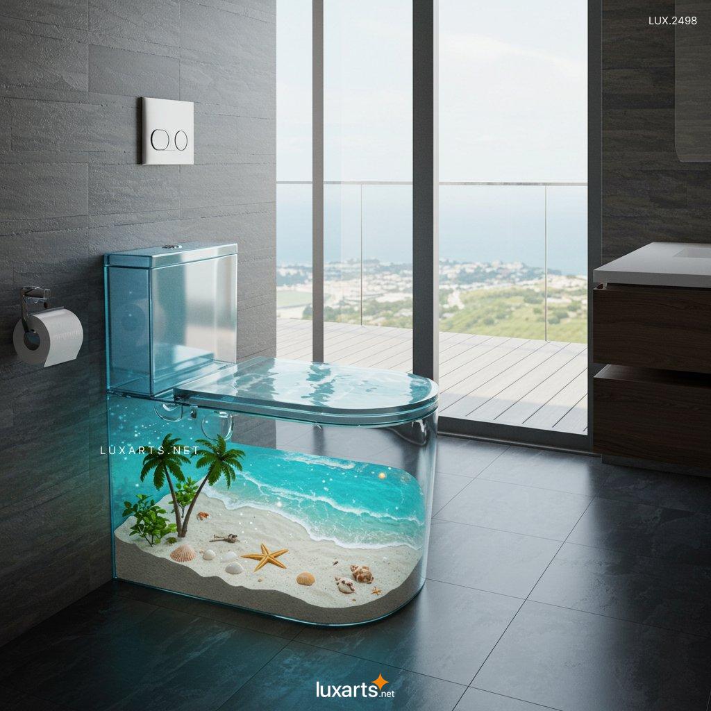 LUX.2498 Tropical Paradise: The Unique Transparent Epoxy Toilet tropical island scene toilet 7