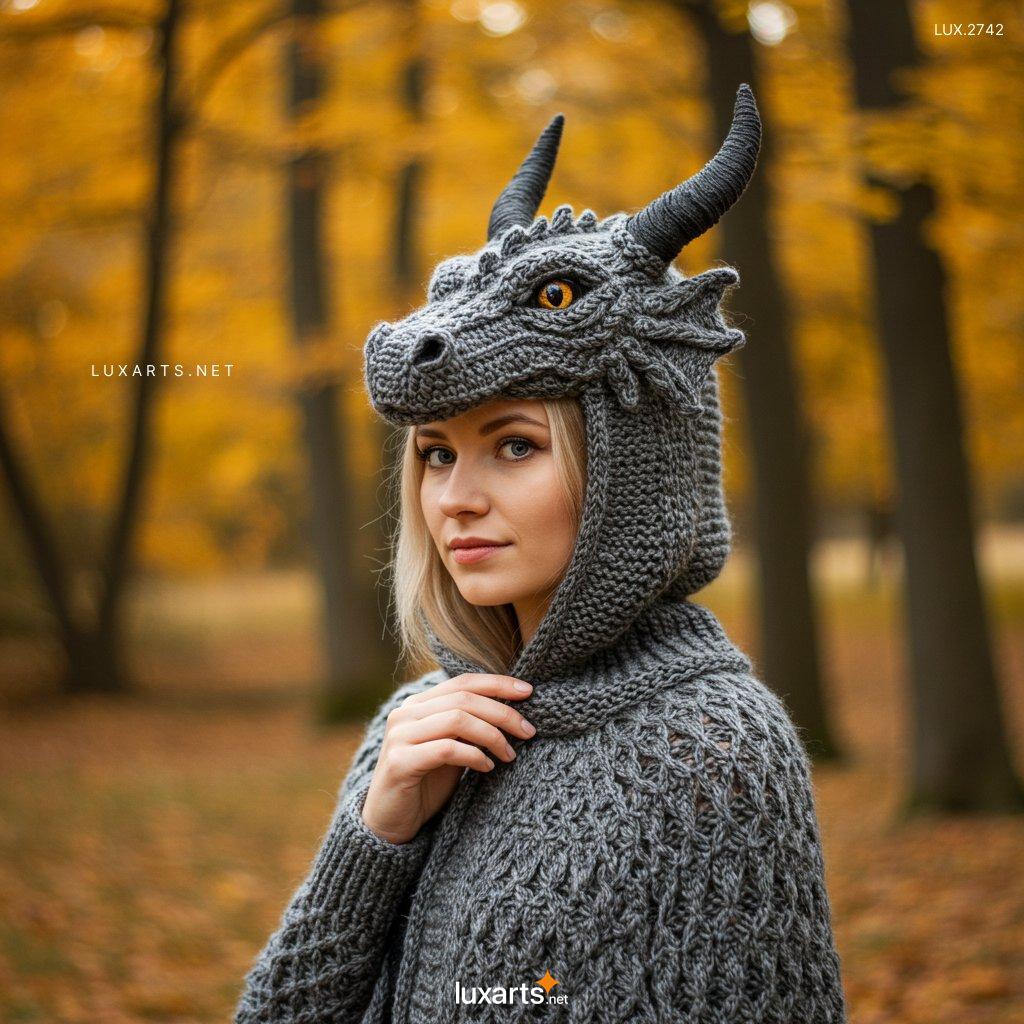 LUX.2742 Knitted Dragon Hoodie – Unique Handmade Design for Fantasy Lovers knitted dragon hoodie 3