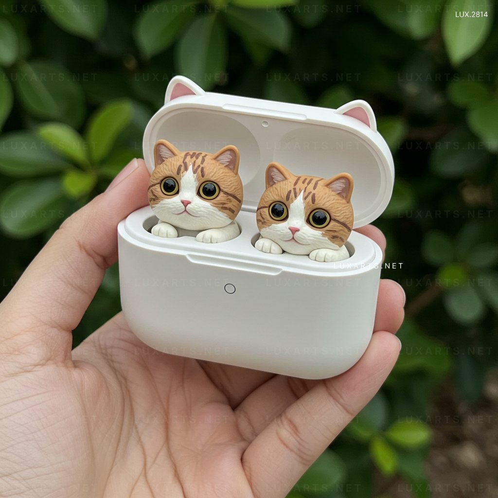 LUX.2814 Cat Shaped Earbuds – Stylish & Comfortable Wireless Earbuds for Cat Lovers cat shaped earbuds 1
