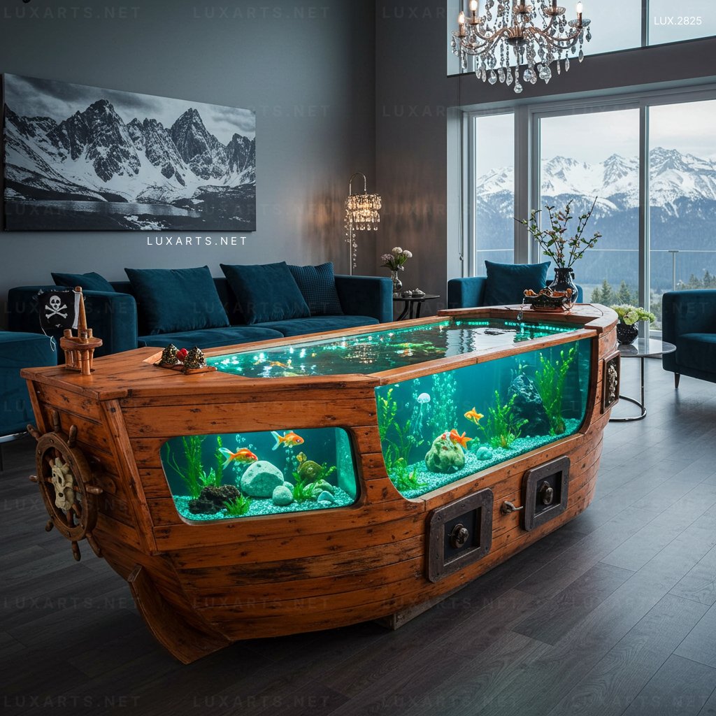 Pirate Ship Aquarium Coffee Tables – Unique Nautical-Themed Living Room Centerpiece pirate ship aquarium coffee tables 1