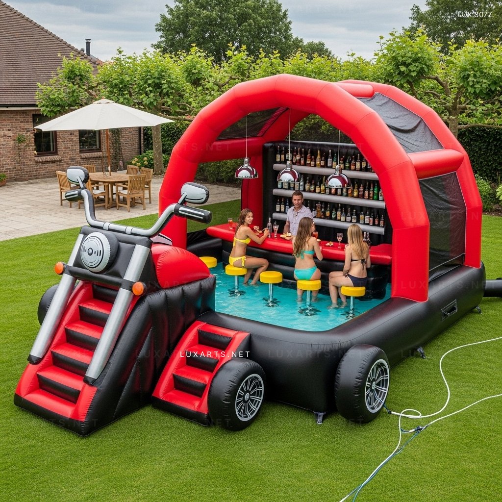 Inflatable Harley Pool with Built-in Bar – Great for Pool Parties & Relaxation inflatable harley pool built in bar 1