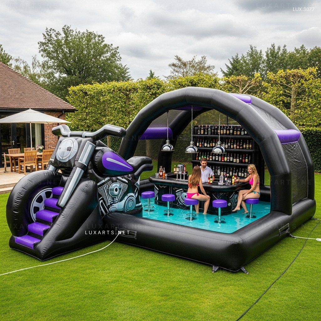 Inflatable Harley Pool with Built-in Bar – Great for Pool Parties & Relaxation inflatable harley pool built in bar 3