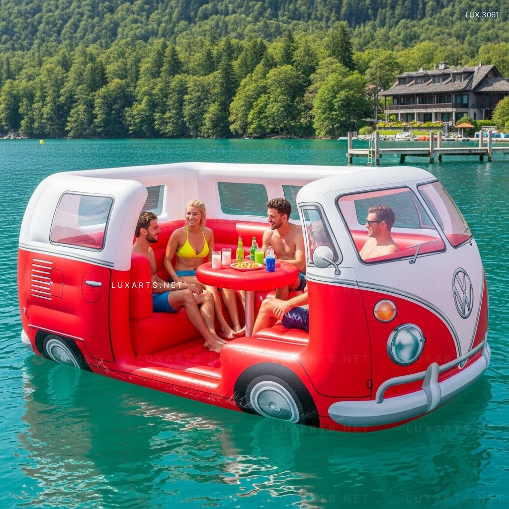 Giant Inflatable VW Bus for Lake Parties – Perfect Pool Float for Summer Fun inflatable vw bus lake floats 4