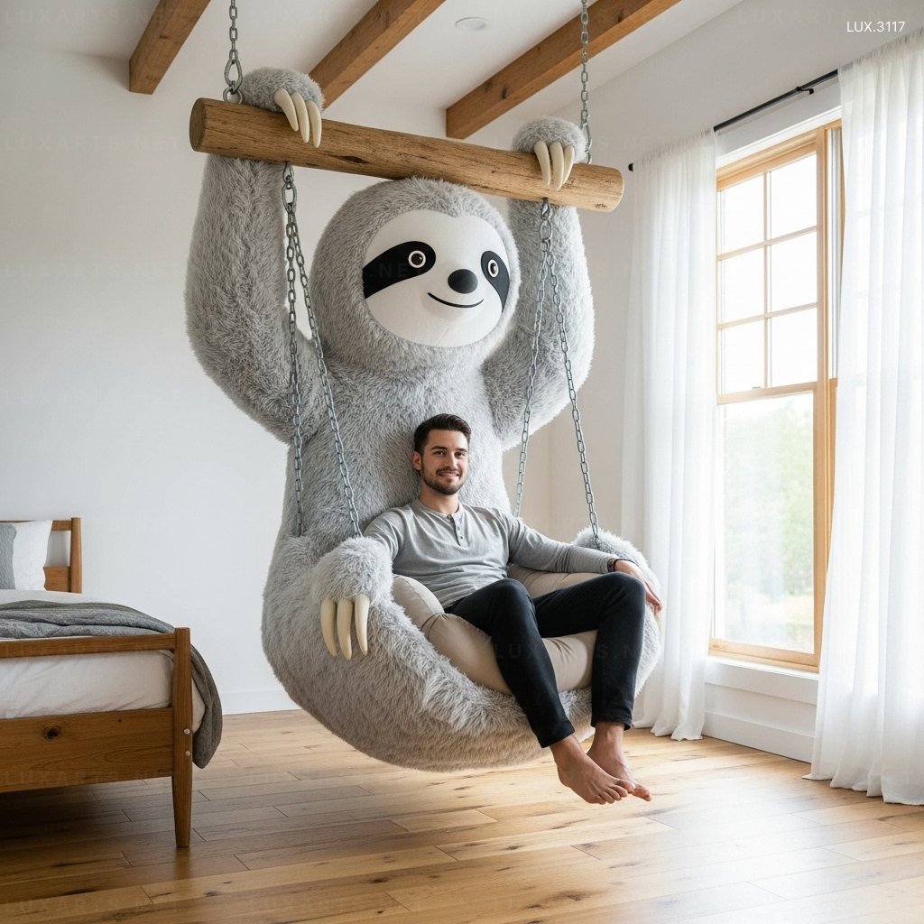 Hanging Sloth Shaped Lounger: Comfortable & Unique Hanging Chair for Relaxation hanging sloth lounger 1