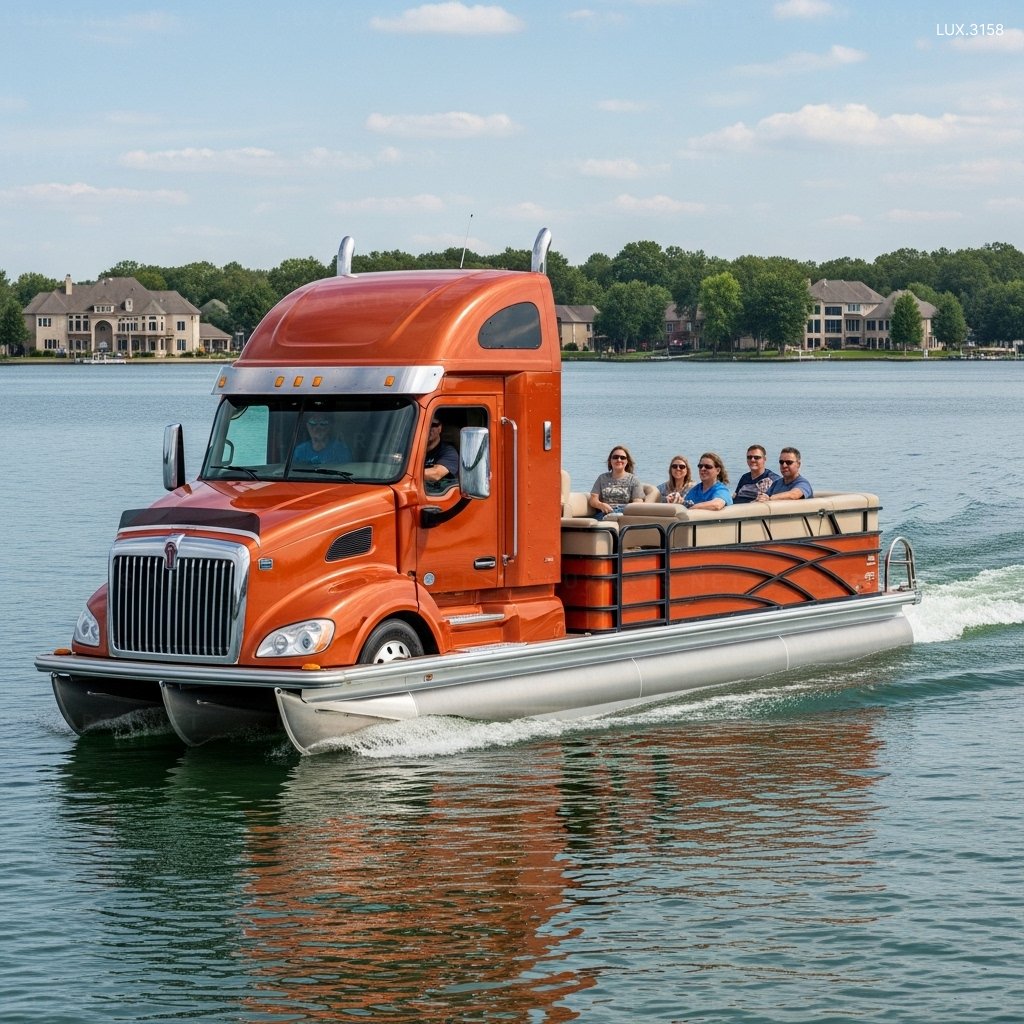 Semi-Truck Shaped Pontoon: Unique Floating Design for Modern Water Adventures semi truck pontoon 1