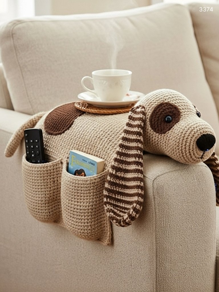 Crochet Dog Sofa Organizer: A Whimsical, Functional Accent for Pet-Loving Homes 3374 crocheted dog sofa organizer 1
