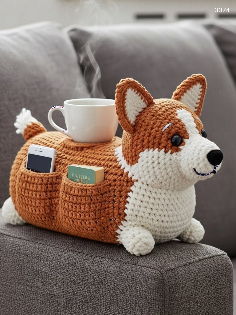 Crochet Dog Sofa Organizer: A Whimsical, Functional Accent for Pet-Loving Homes 3374 crocheted dog sofa organizer 4