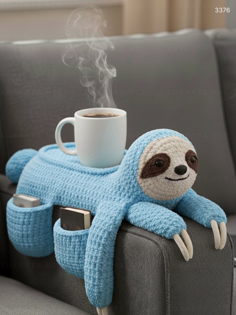 Crocheted Sloth Sofa Organizer: A Charming and Functional Addition to Your Living Space 3376 crocheted sloth sofa organizer 2