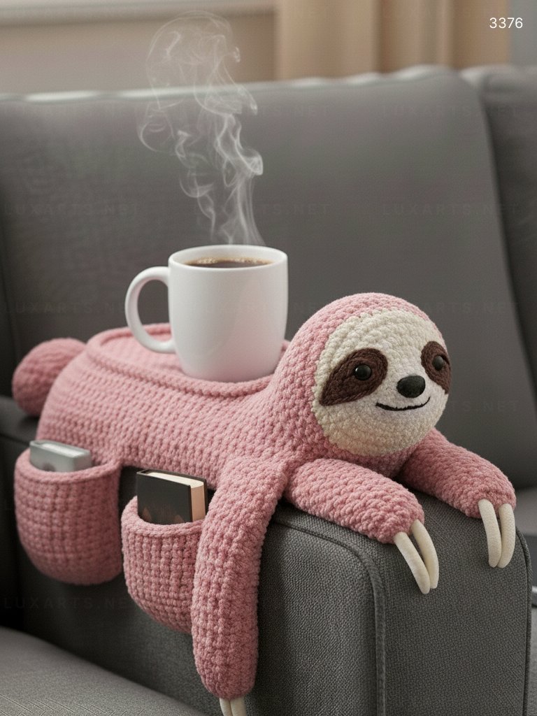 Crocheted Sloth Sofa Organizer: A Charming and Functional Addition to Your Living Space 3376 crocheted sloth sofa organizer 4