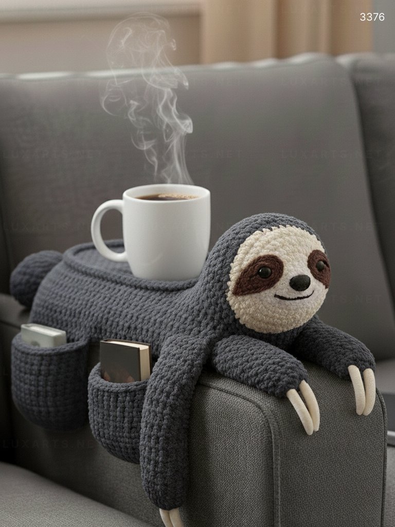 Crocheted Sloth Sofa Organizer: A Charming and Functional Addition to Your Living Space 3376 crocheted sloth sofa organizer 5