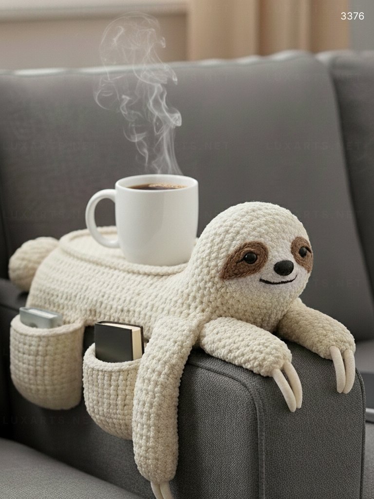 Crocheted Sloth Sofa Organizer: A Charming and Functional Addition to Your Living Space 3376 crocheted sloth sofa organizer 6