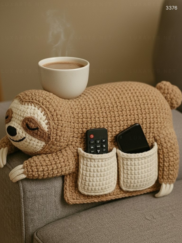 Crocheted Sloth Sofa Organizer: A Charming and Functional Addition to Your Living Space 3376 crocheted sloth sofa organizer 7