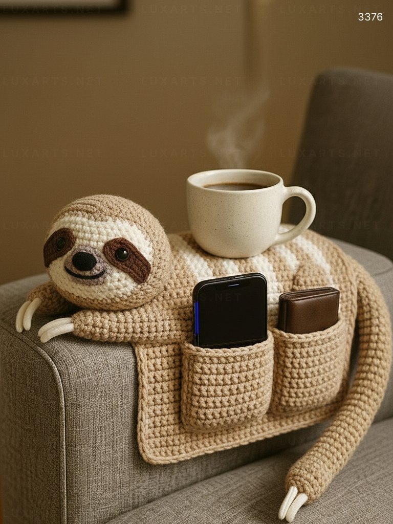 Crocheted Sloth Sofa Organizer: A Charming and Functional Addition to Your Living Space 3376 crocheted sloth sofa organizer 8