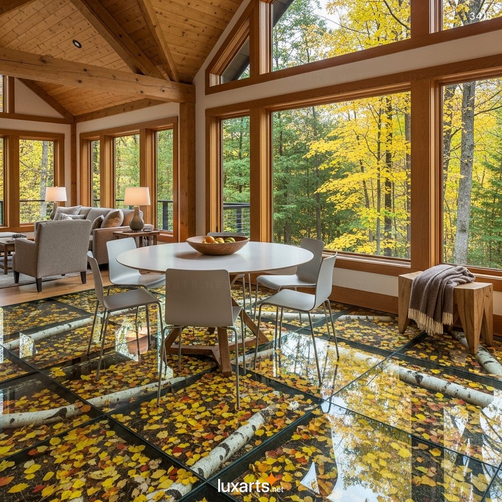 Leaves and Birch Branch Epoxy Floor: Unique Natural Design with Embedded Logs & Autumn Foliage 3415 leaves and birch branch epoxy floor 18