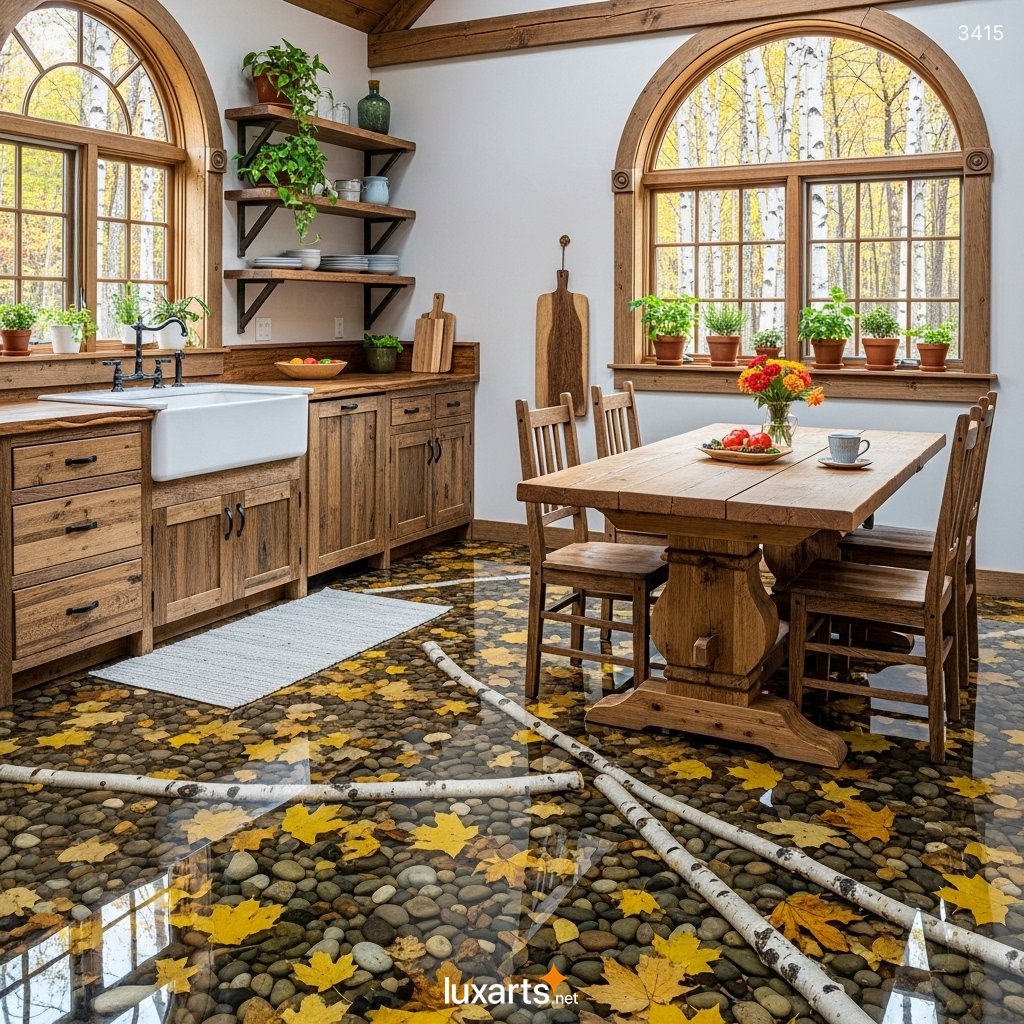 Leaves and Birch Branch Epoxy Floor: Unique Natural Design with Embedded Logs & Autumn Foliage 3415 leaves and birch branch epoxy floor 19