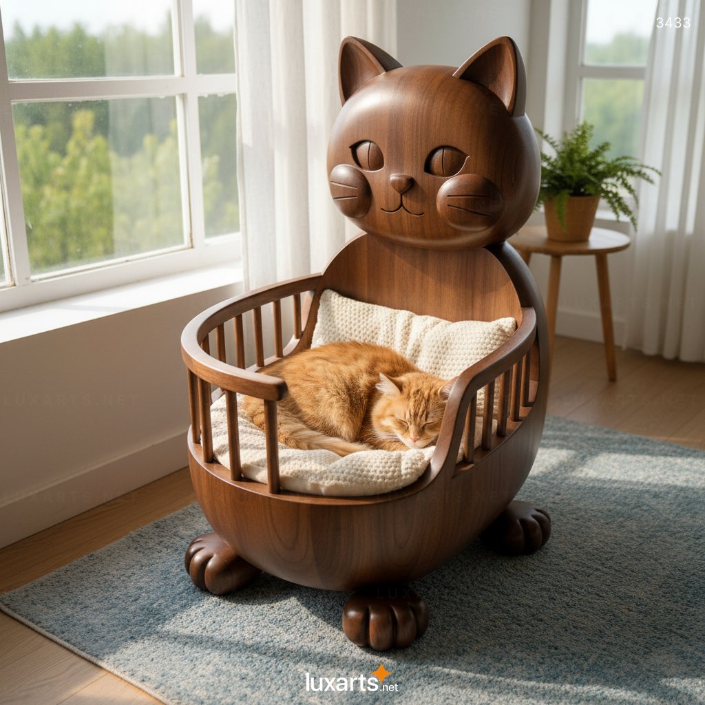 Wooden Cat-shaped Cat Cradle: Creative Design, Benefits, and Stylish Uses for Feline Comfort 3433 wooden cat shaped cat cradle 2