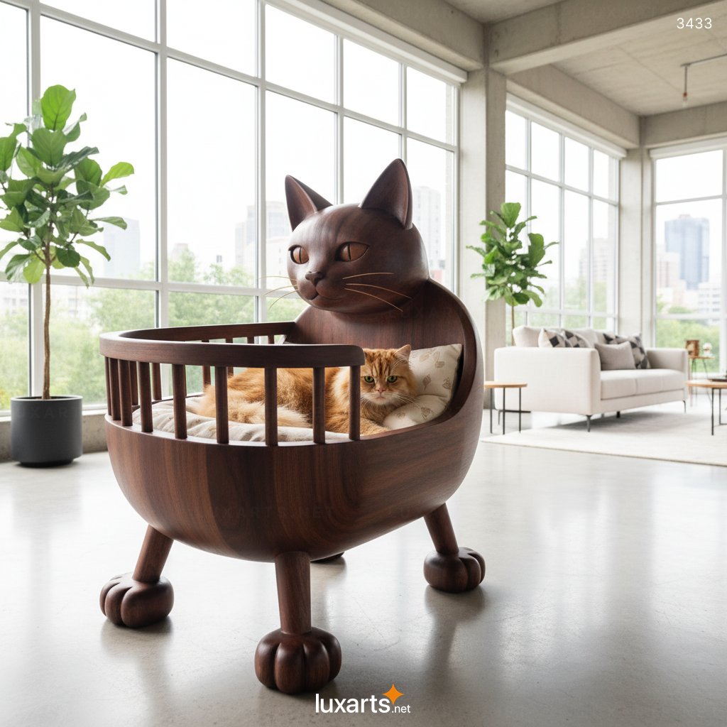 Wooden Cat-shaped Cat Cradle: Creative Design, Benefits, and Stylish Uses for Feline Comfort 3433 wooden cat shaped cat cradle 3