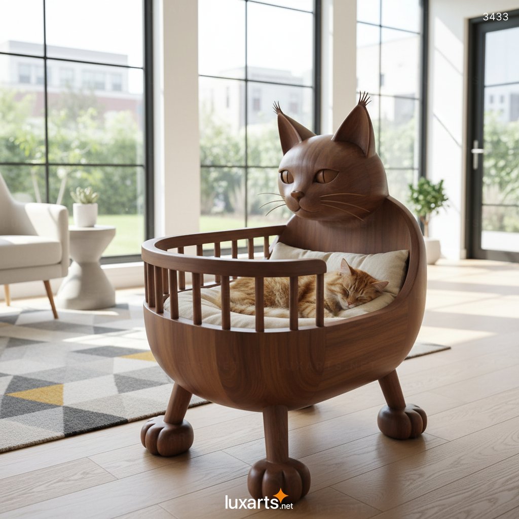 Wooden Cat-shaped Cat Cradle: Creative Design, Benefits, and Stylish Uses for Feline Comfort 3433 wooden cat shaped cat cradle 4