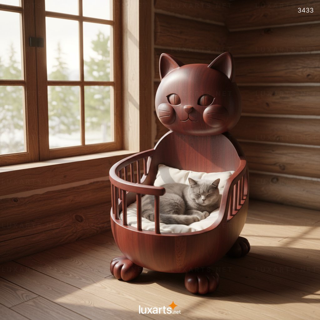 Wooden Cat-shaped Cat Cradle: Creative Design, Benefits, and Stylish Uses for Feline Comfort 3433 wooden cat shaped cat cradle 6