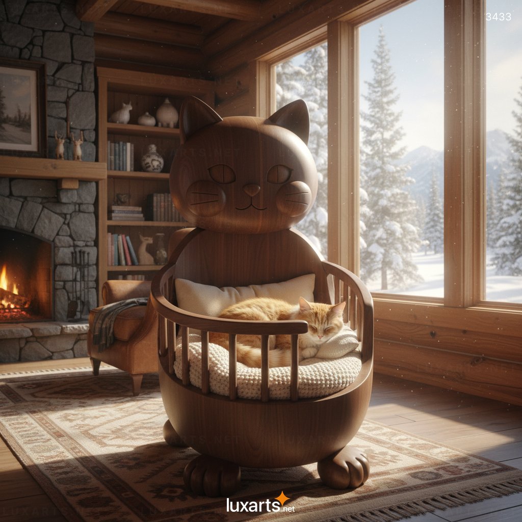 Wooden Cat-shaped Cat Cradle: Creative Design, Benefits, and Stylish Uses for Feline Comfort 3433 wooden cat shaped cat cradle 7