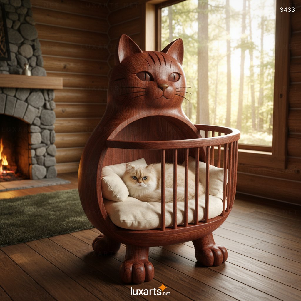 Wooden Cat-shaped Cat Cradle: Creative Design, Benefits, and Stylish Uses for Feline Comfort 3433 wooden cat shaped cat cradle 8