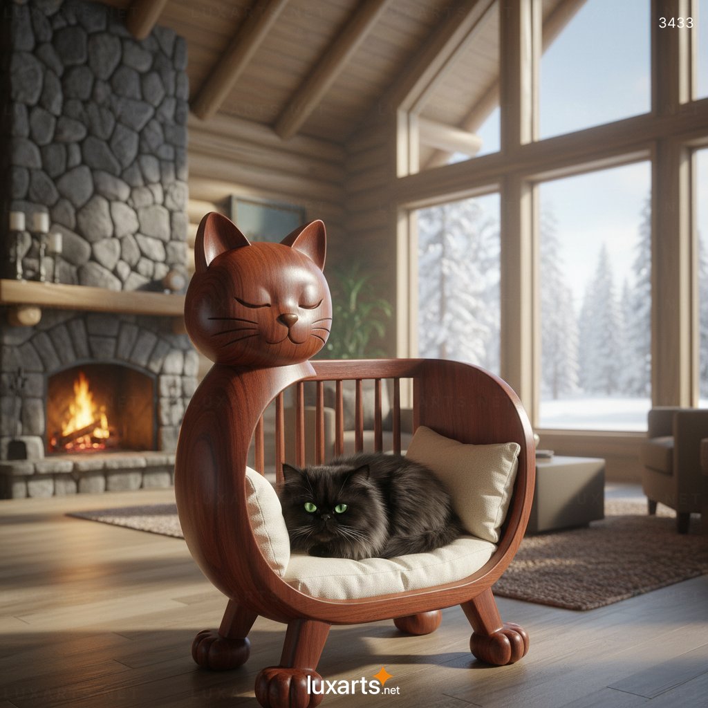 Wooden Cat-shaped Cat Cradle: Creative Design, Benefits, and Stylish Uses for Feline Comfort 3433 wooden cat shaped cat cradle 9